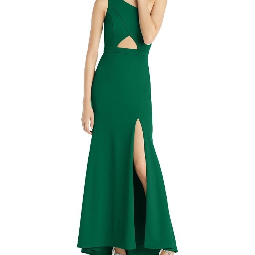AQUA One Shoulder Cutout Crepe Gown
